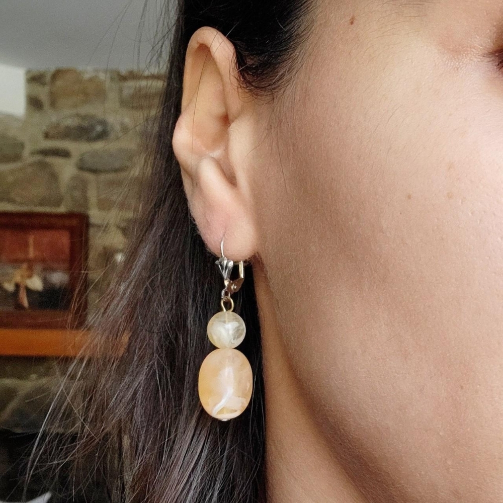 Vintage Silver Peach Dangle Drop Earrings